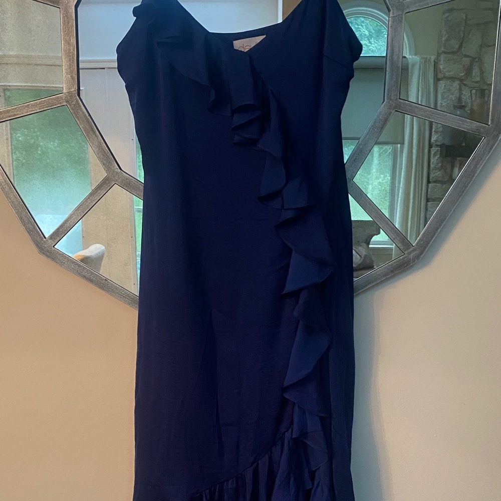 Chic Midnight Blue Ruffle High-Low Dress - Picture 4 of 5